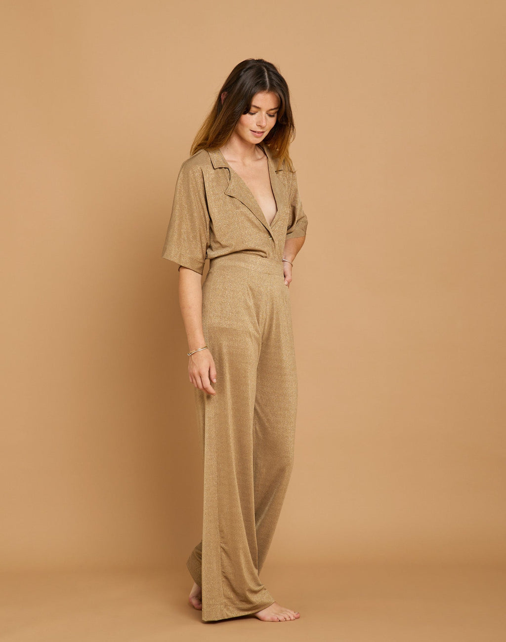 SHINY BROWN TROUSERS
