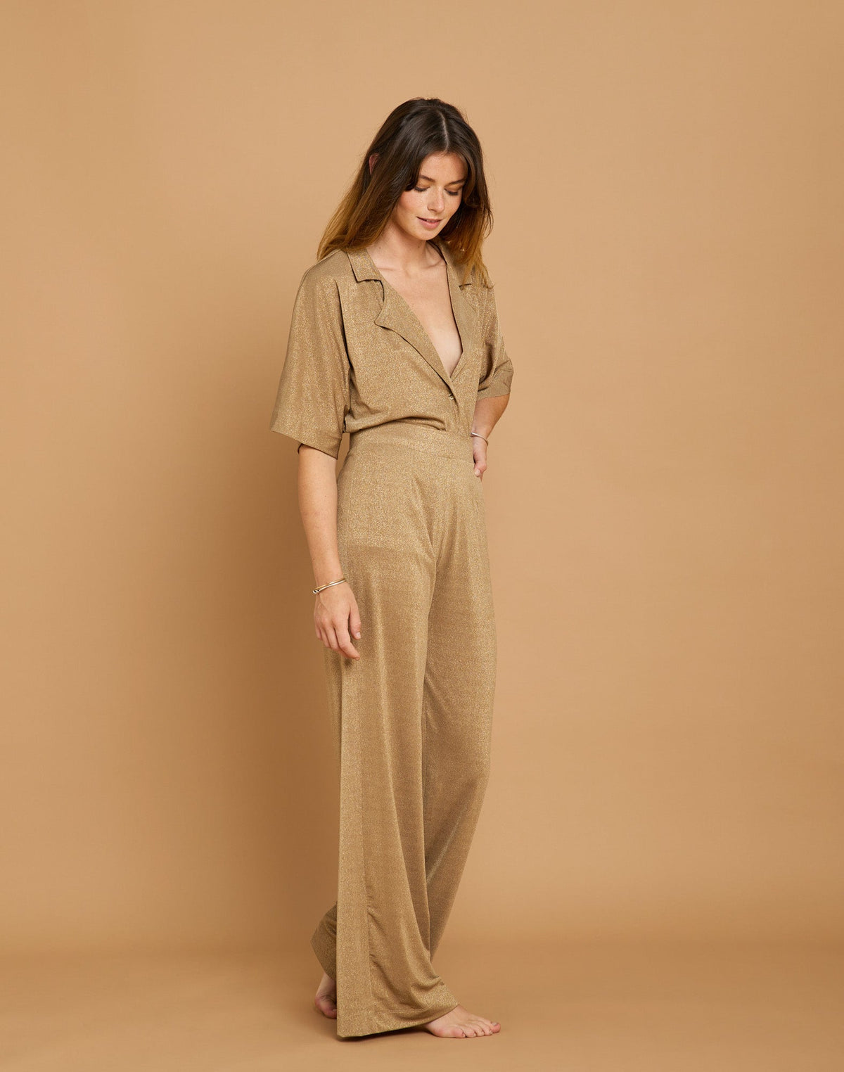 SHINY BROWN TROUSERS